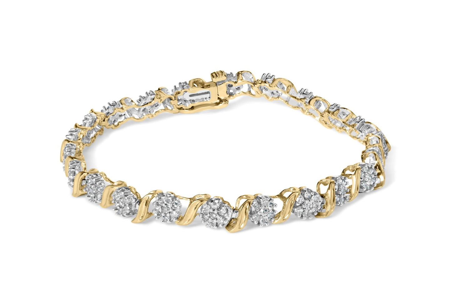 10K Yellow Gold 2.00 Cttw Round Cut Diamond ’S’ Cluster Bracelet (J-K Color