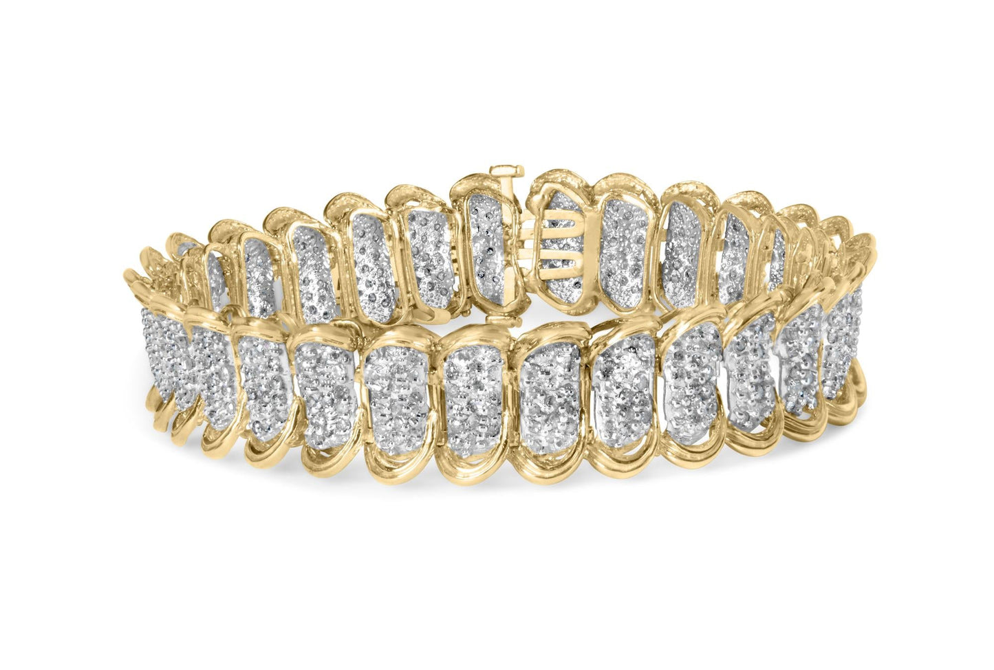 10K Yellow Gold 4.00 Cttw Pave Diamond Classic Link 7’’ Bracelet (I-J Color