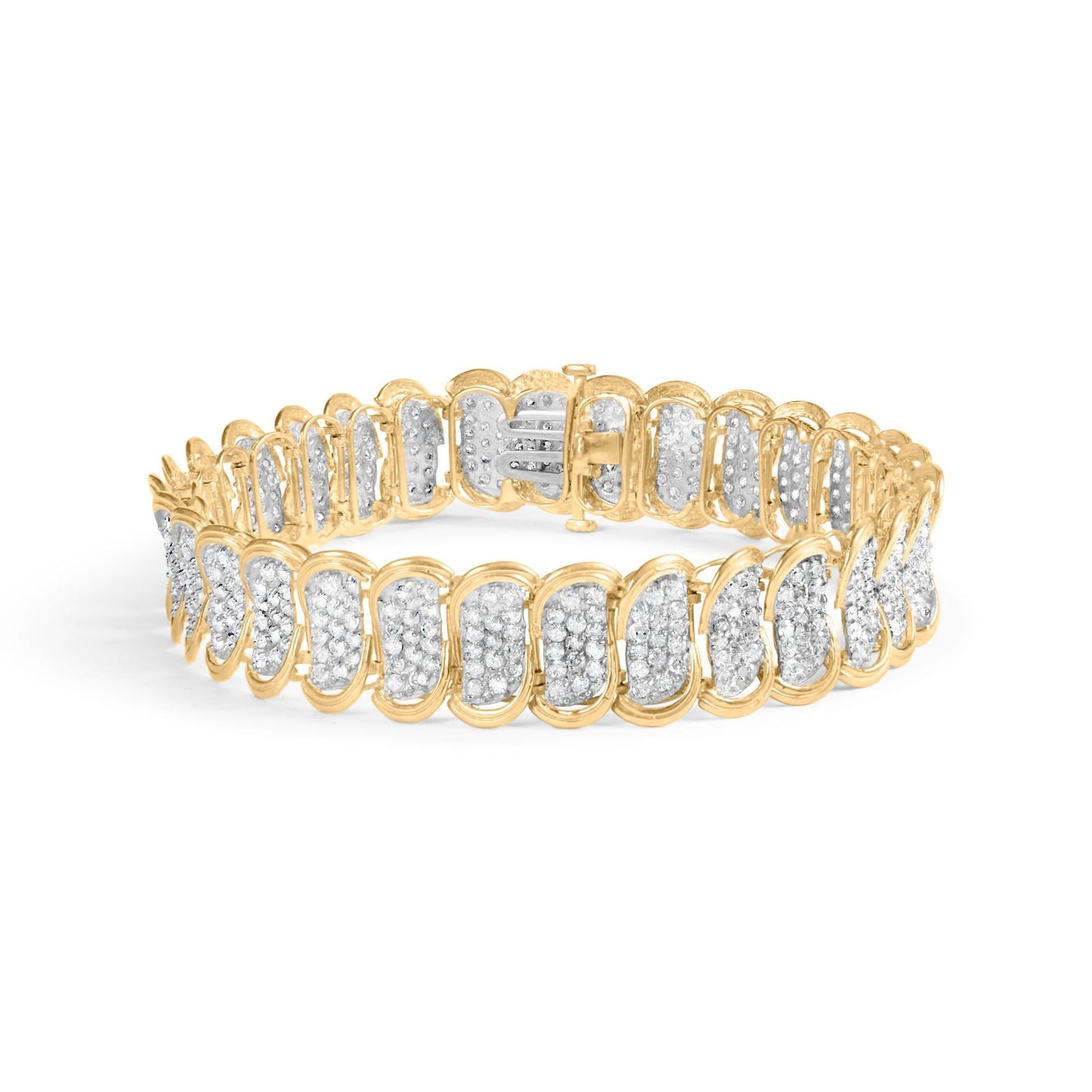 10k Yellow Gold 5.00 Cttw Diamond Oval Banded Link Bracelet (I-J Color I1-I2