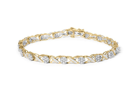 10K Yellow Gold 1.00 Cttw Round Cut Diamond Cross Link 7’’ Bracelet (I-J