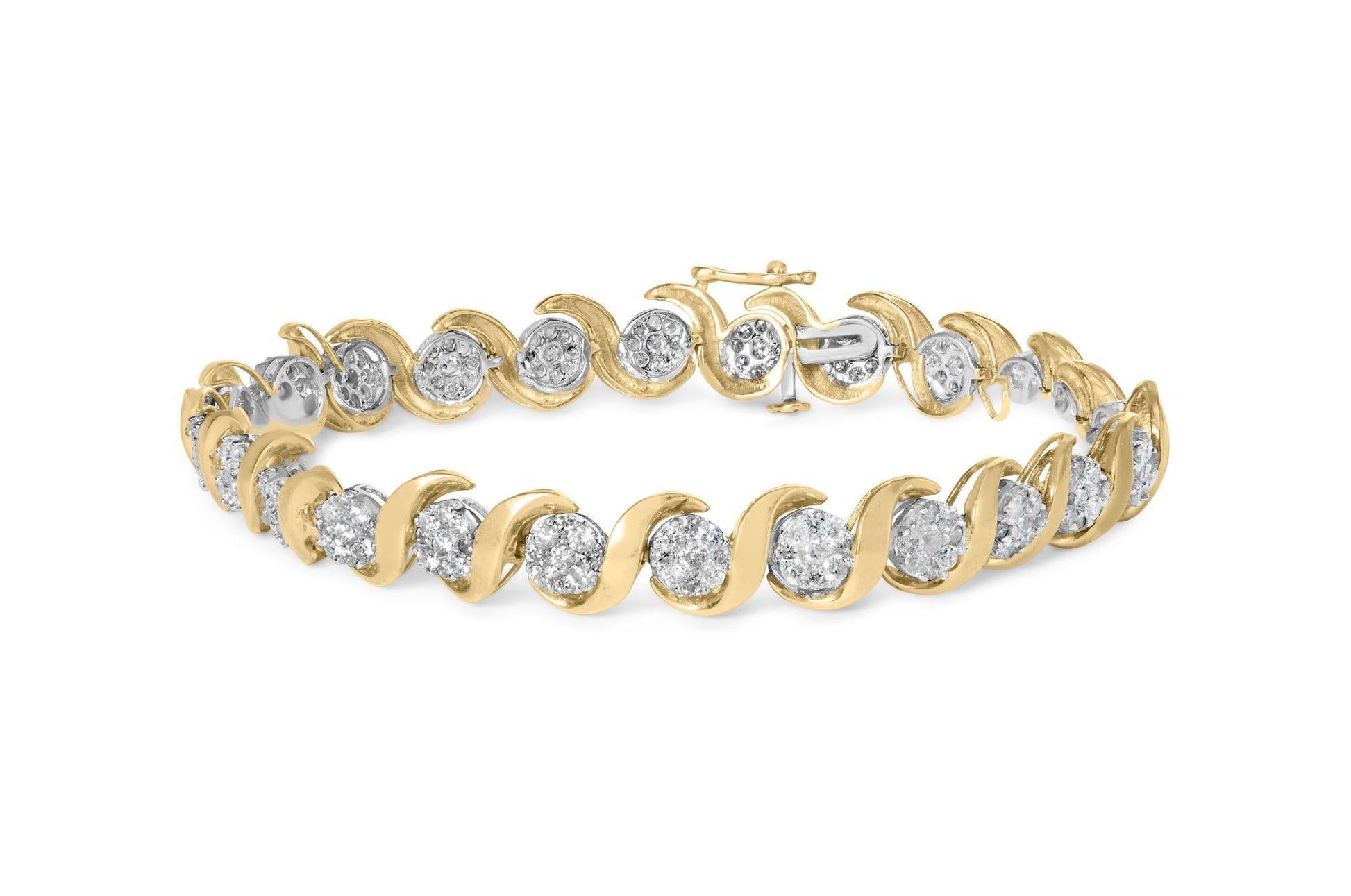 10K Yellow Gold 4.00 Cttw Round-Cut Diamond Floral Link 7.5’’ Bracelet (H-I