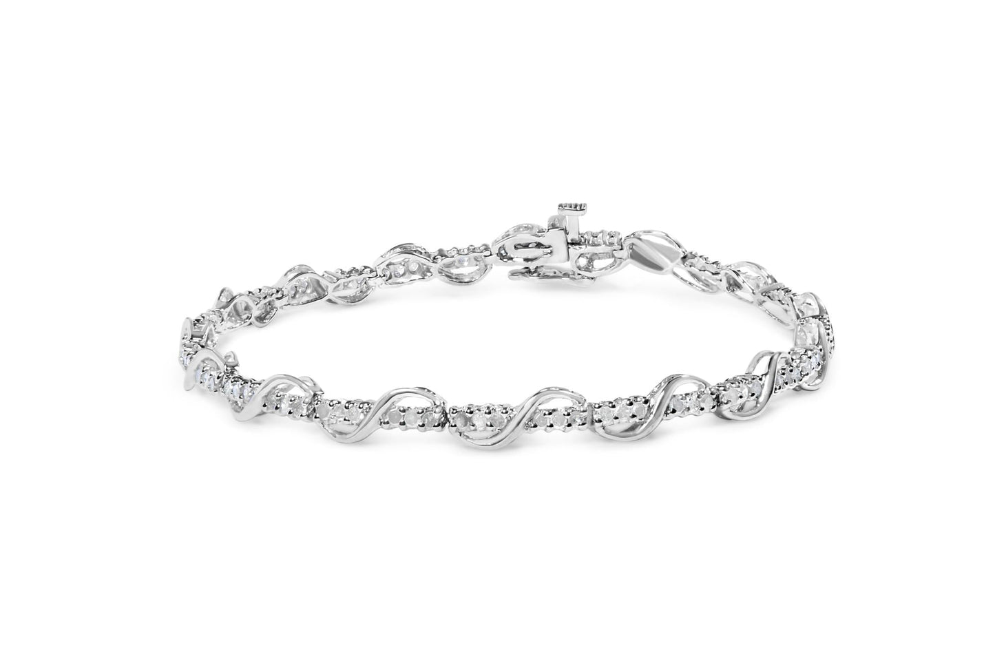 10K White Gold 1.00 Cttw Round-Cut Diamond Tennis Bracelet with Swirl Link (H-I