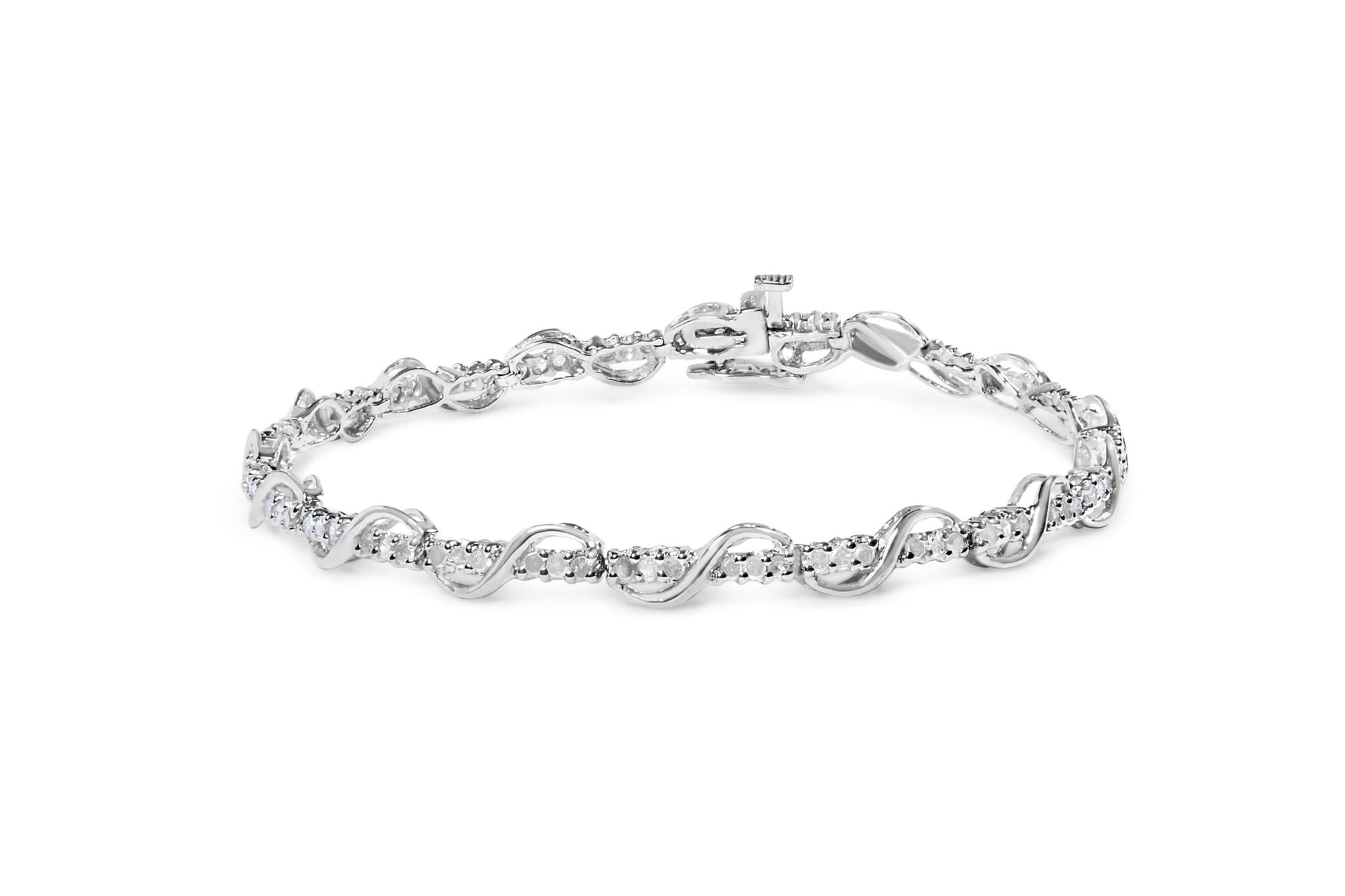 10K White Gold 1.00 Cttw Round-Cut Diamond Tennis Bracelet with Swirl Link (H-I