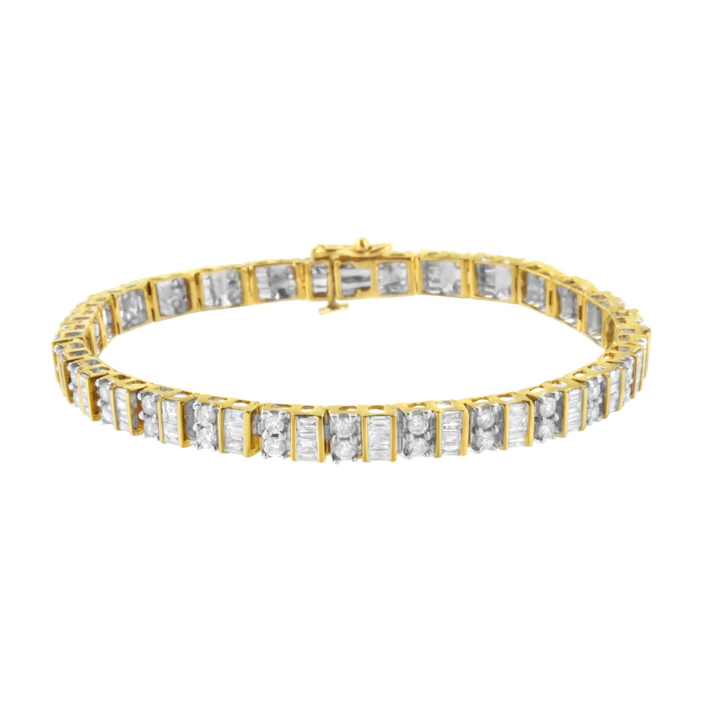 10K Yellow Gold 4.0 Cttw Alternating Baguette & Round Cut Diamond Bezel- &