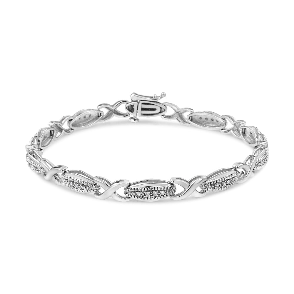 .925 Sterling Silver 1/5 Cttw Round-Cut Diamond ’X’ Link Bracelet - Size