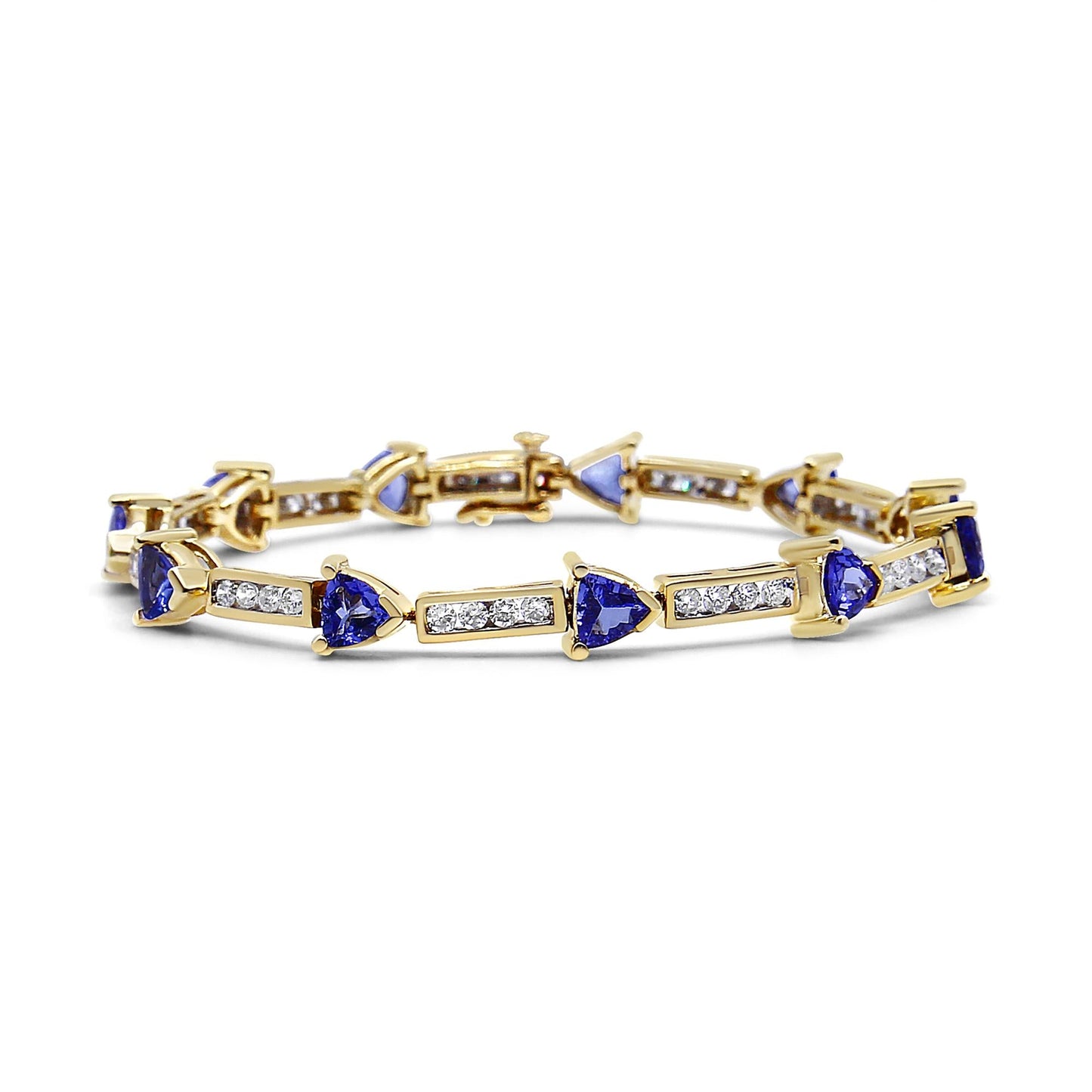 14K Yellow Gold 1 5/8 Cttw Diamond and 5MM Trillion Blue Tanzanite Link