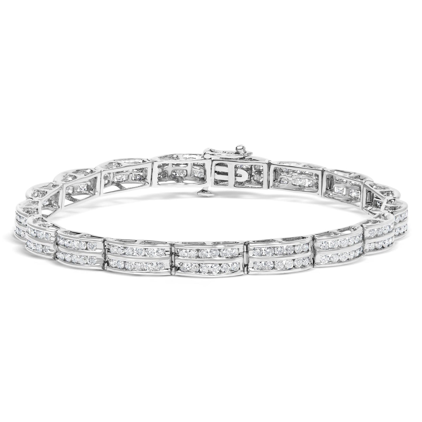 14K White Gold 3 1/5 Cttw Channel Set Diamond Double Row Tennis Bracelet (H-I Color, I1-I2 Clarity) - 7" Inches