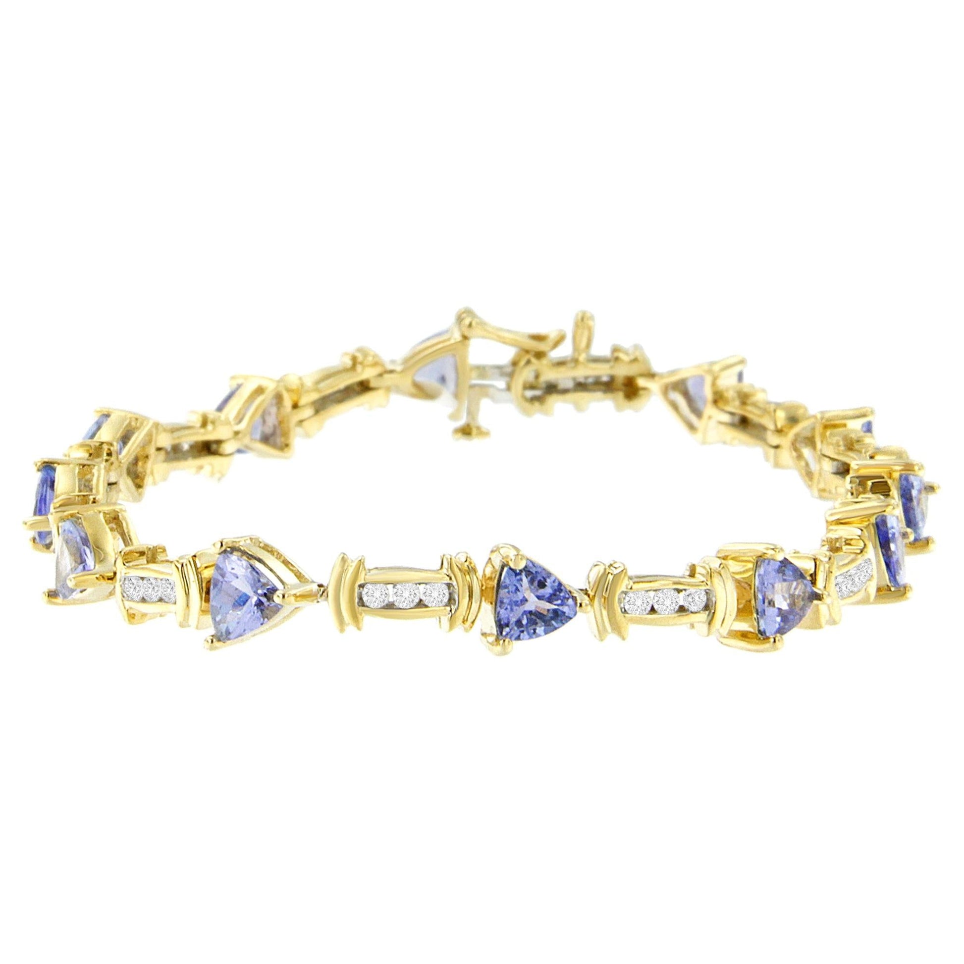 14K Yellow Gold Round-Cut Diamond and Tanzanite Bracelet (5.15 cttw H-I Color