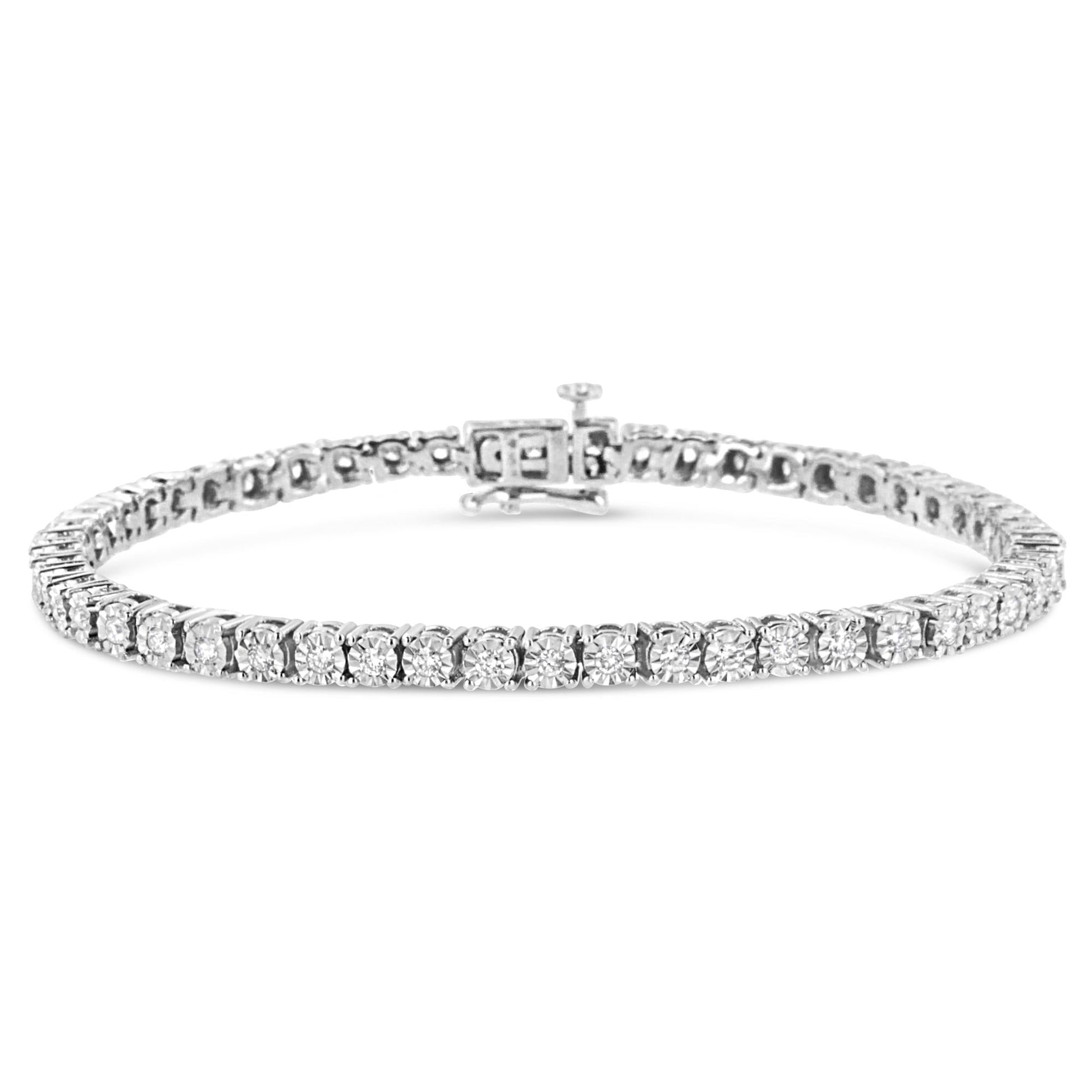 10K White Gold 1/2 Cttw Real Diamond Illusion-Set Miracle Plate Tennis Bracelet