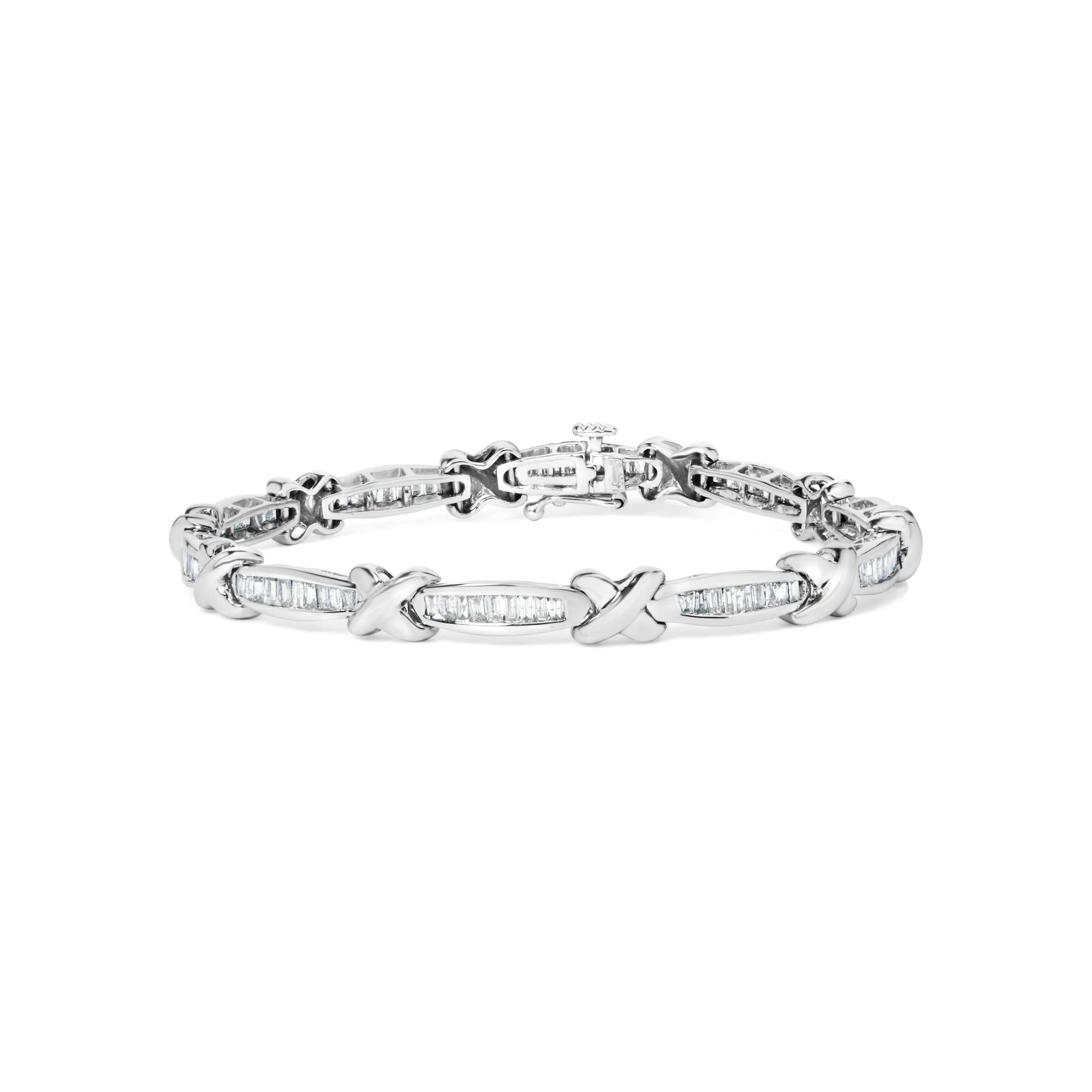 14K White Gold Baguette-Cut Diamond X-Link Bracelet (2.00 cttw H-I Color I1-I2