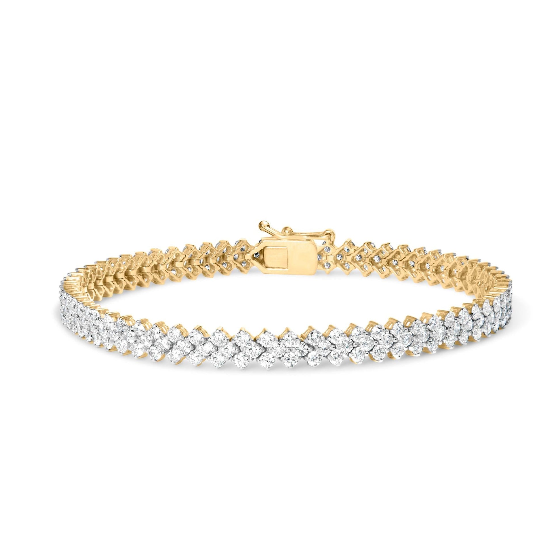 14K Yellow Gold 4.00 Cttw Diamond Trio Cluster Link Bracelet (H-I Color I1-I2