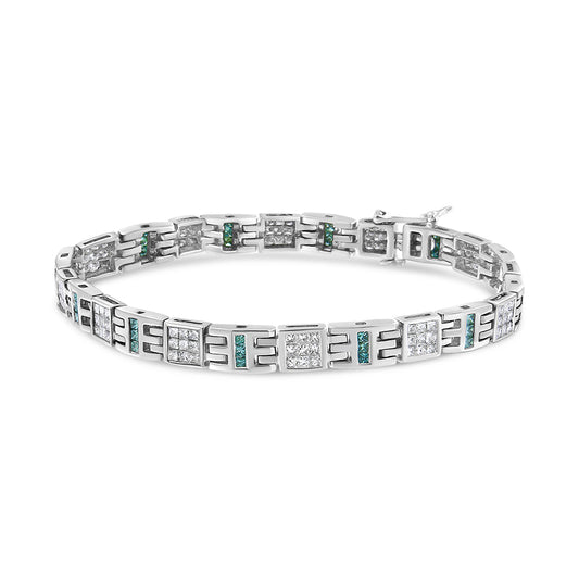 14K White Gold Princess-Cut white and Blue Diamond Fashion Bracelet(3.00