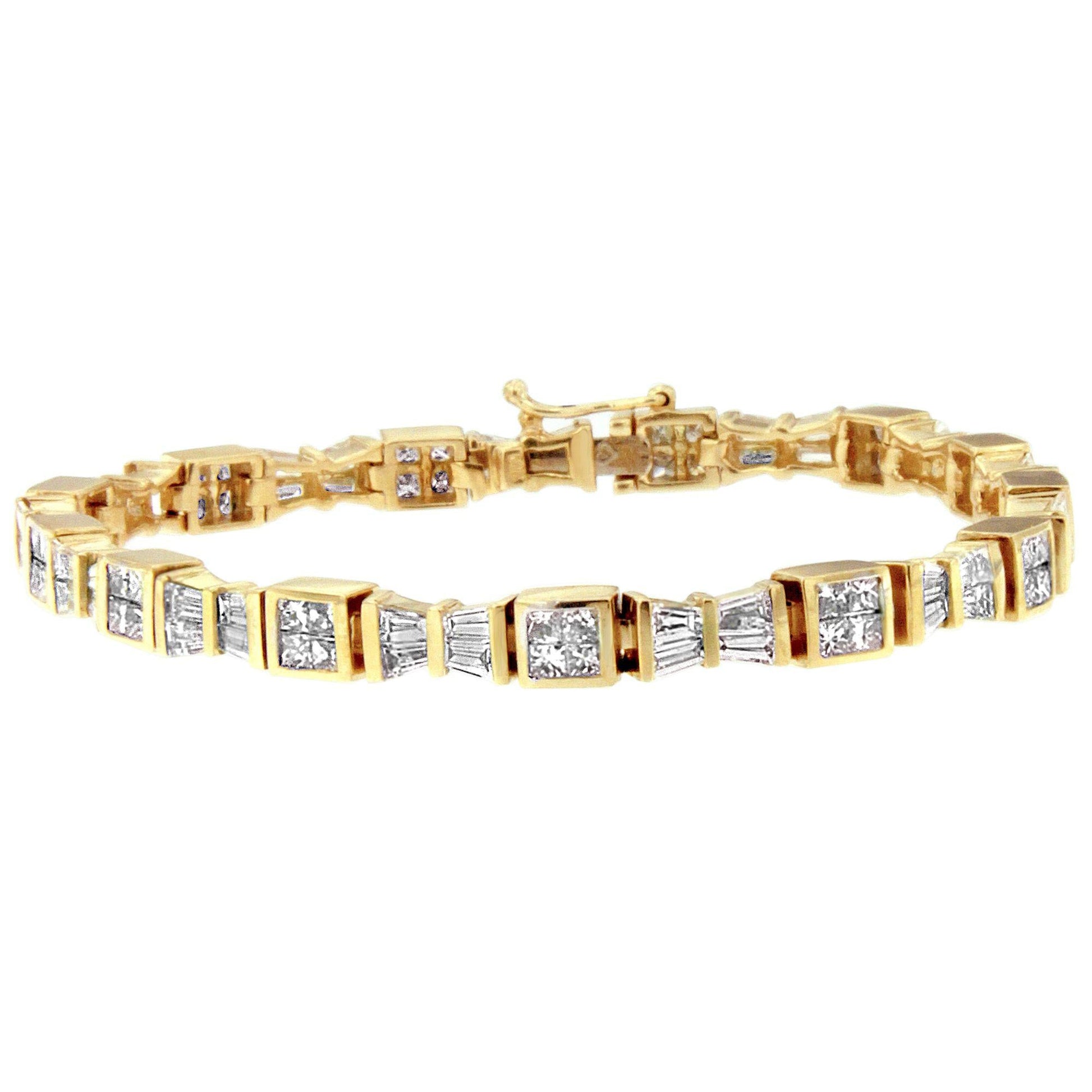 14K Yellow Gold Princess and Baguette Cut Diamond Bow Bracelet (5 3/4 cttw H-I