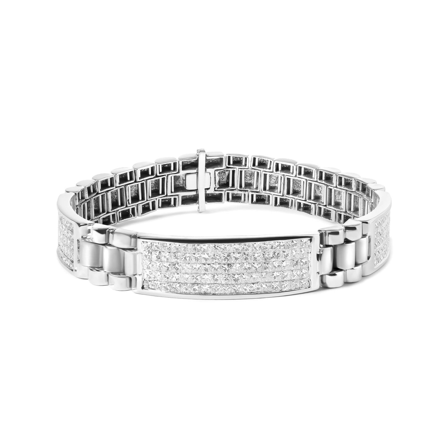 14K White Gold 12.0 Cttw Men’s Invisible Set Princess Diamond Tennis Bracelet