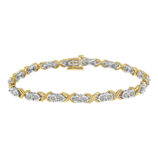 2 Micron 14KT Yellow Gold Plated Sterling Silver Diamond X Link Bracelet (1