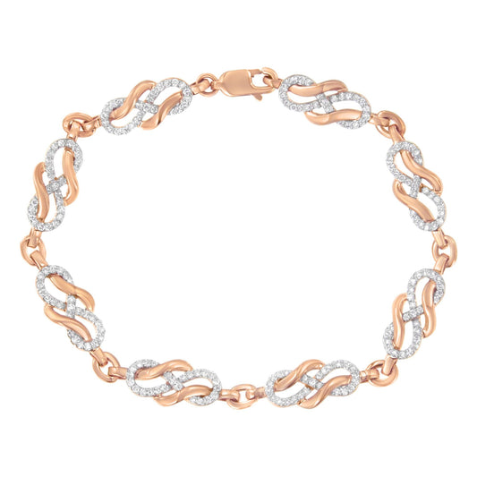 10K Rose Gold 1.0 Cttw Diamond Infinity Loop and Swirl Link Bracelet (I-J Color