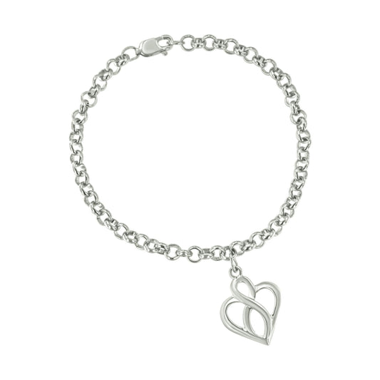 .925 Sterling Silver Open Heart with Center Vertical Infinity Chain Charm