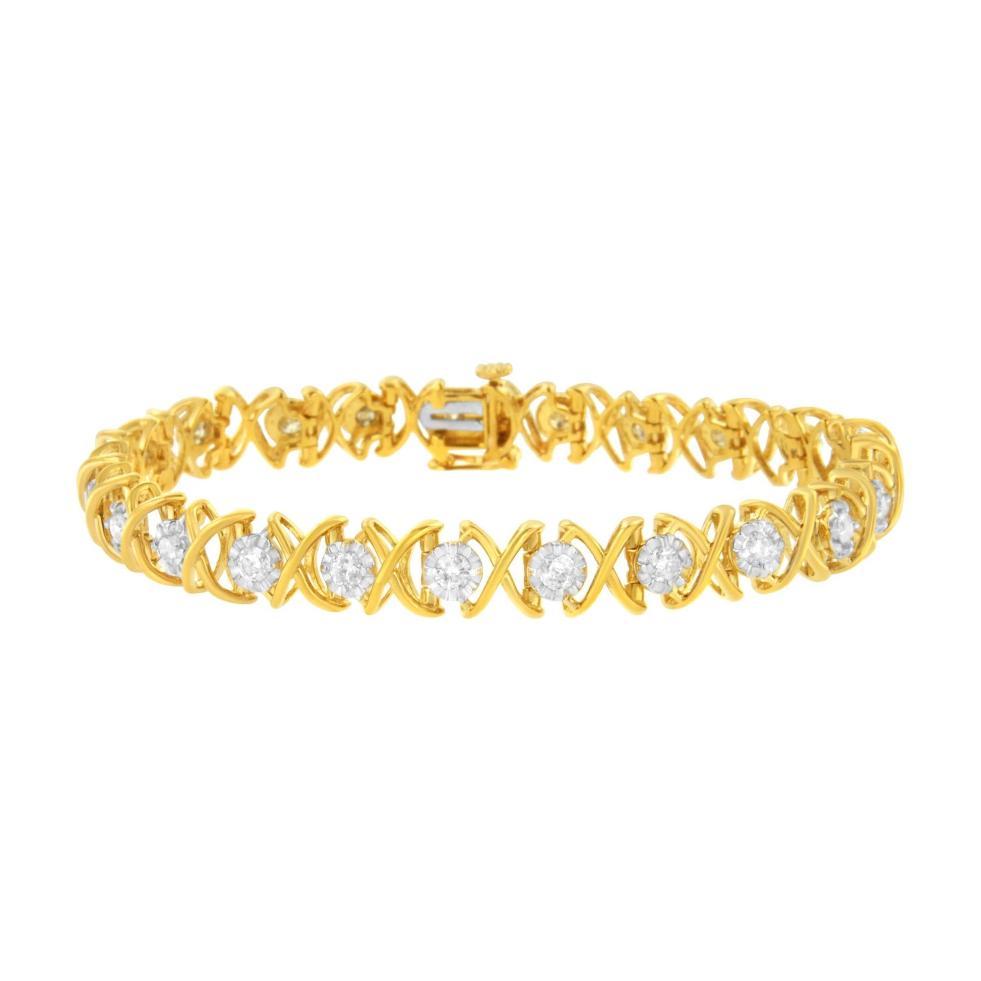 10K Yellow Gold Plated Sterling Silver 2 cttw Diamond ’XOXO’ Bracelet (J-K