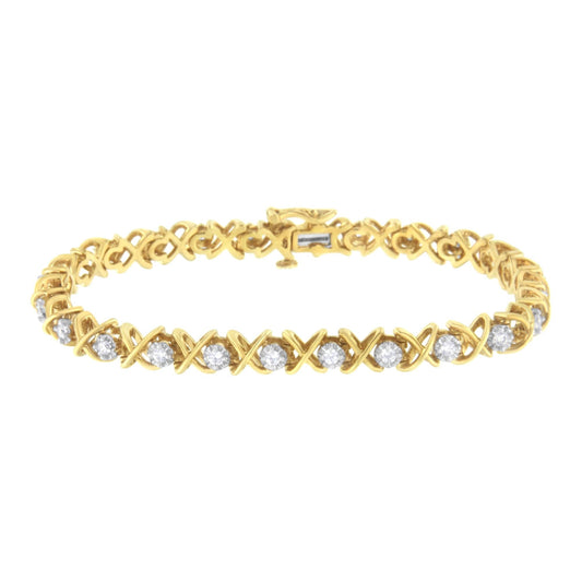 10K Yellow Gold Plated Sterling Silver 1 cttw Diamond Link Bracelet (J-K