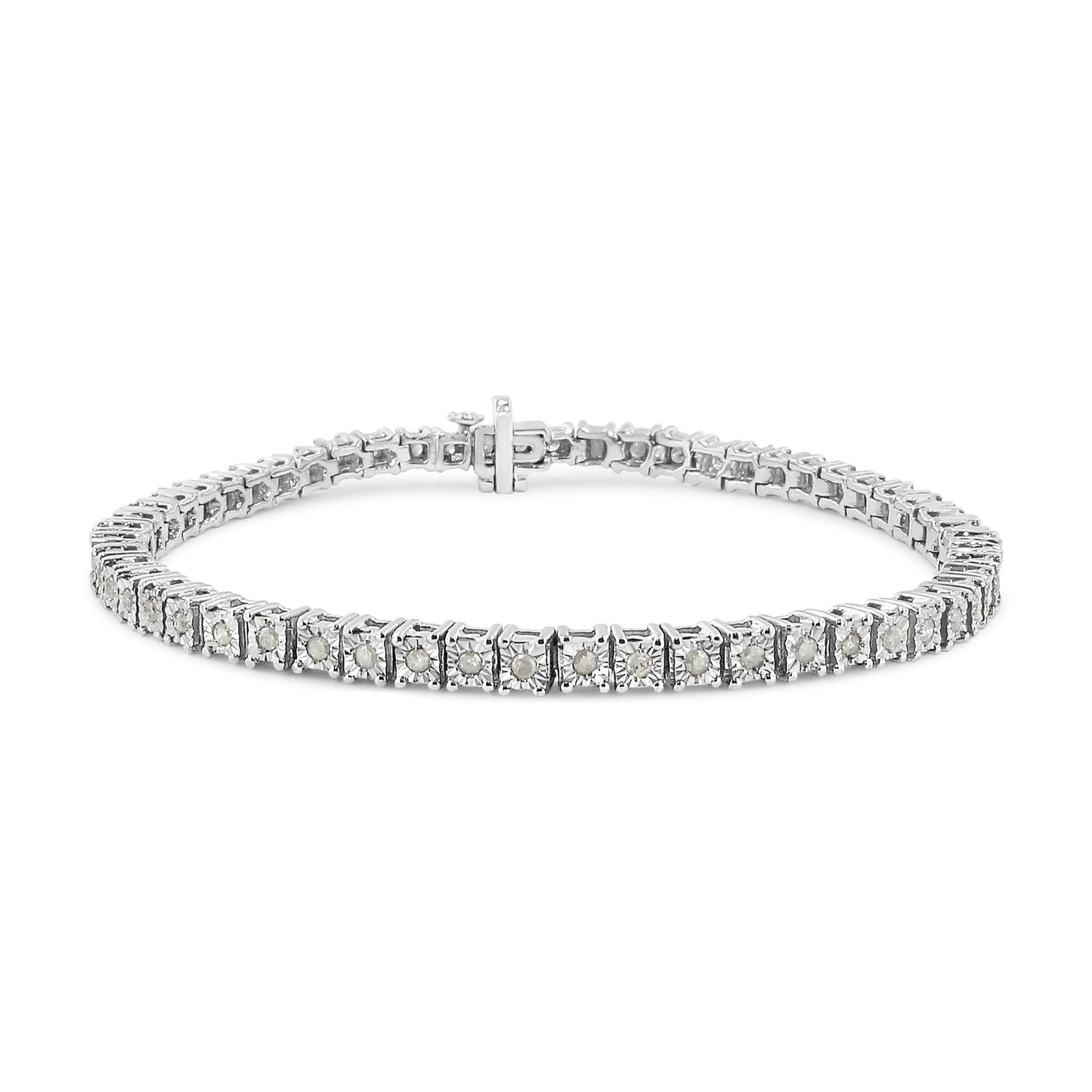 .925 Sterling Silver 1.0 Cttw Diamond Square Frame Miracle-Set Tennis Bracelet (I-J Color, I3 Clarity) - 8"