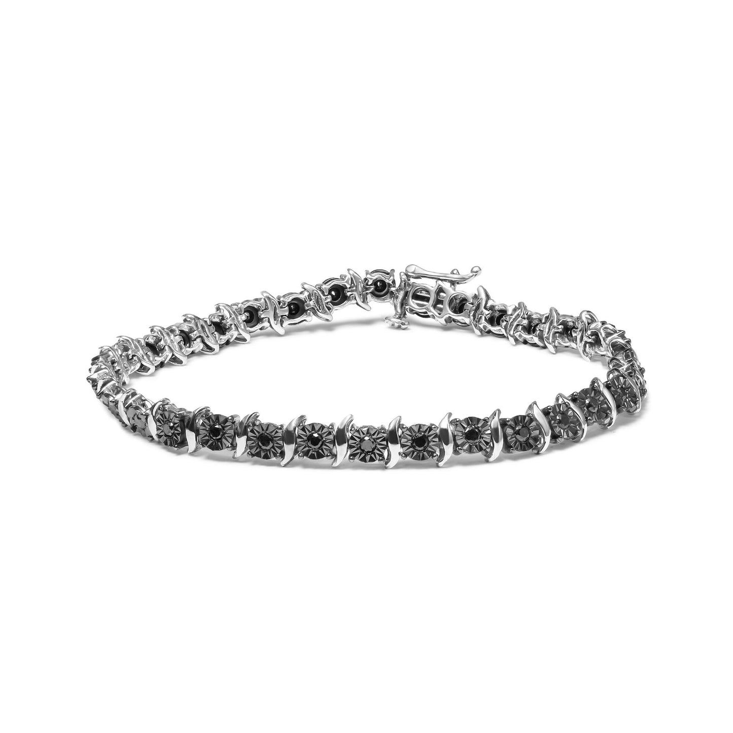 .925 Sterling Silver 1.0 Cttw Black Treated Diamond S-Curve Link Miracle-Set