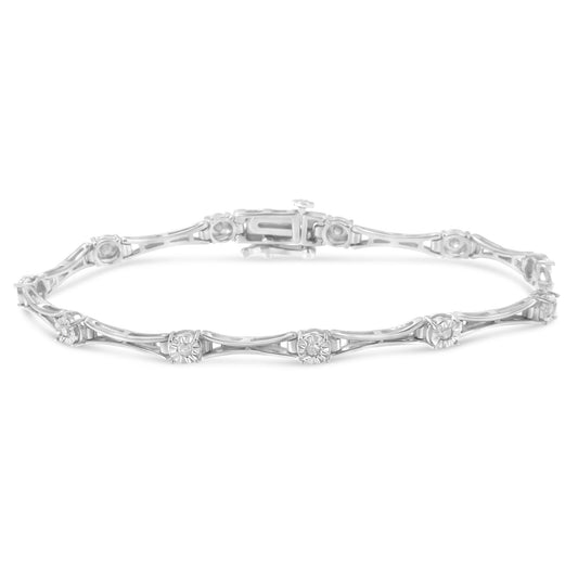 .925 Sterling Silver 1/4 Cttw Diamond Miracle-Set Flared-Bar 7" Link-Style Tennis Bracelet (I-J Color, I3 Clarity)