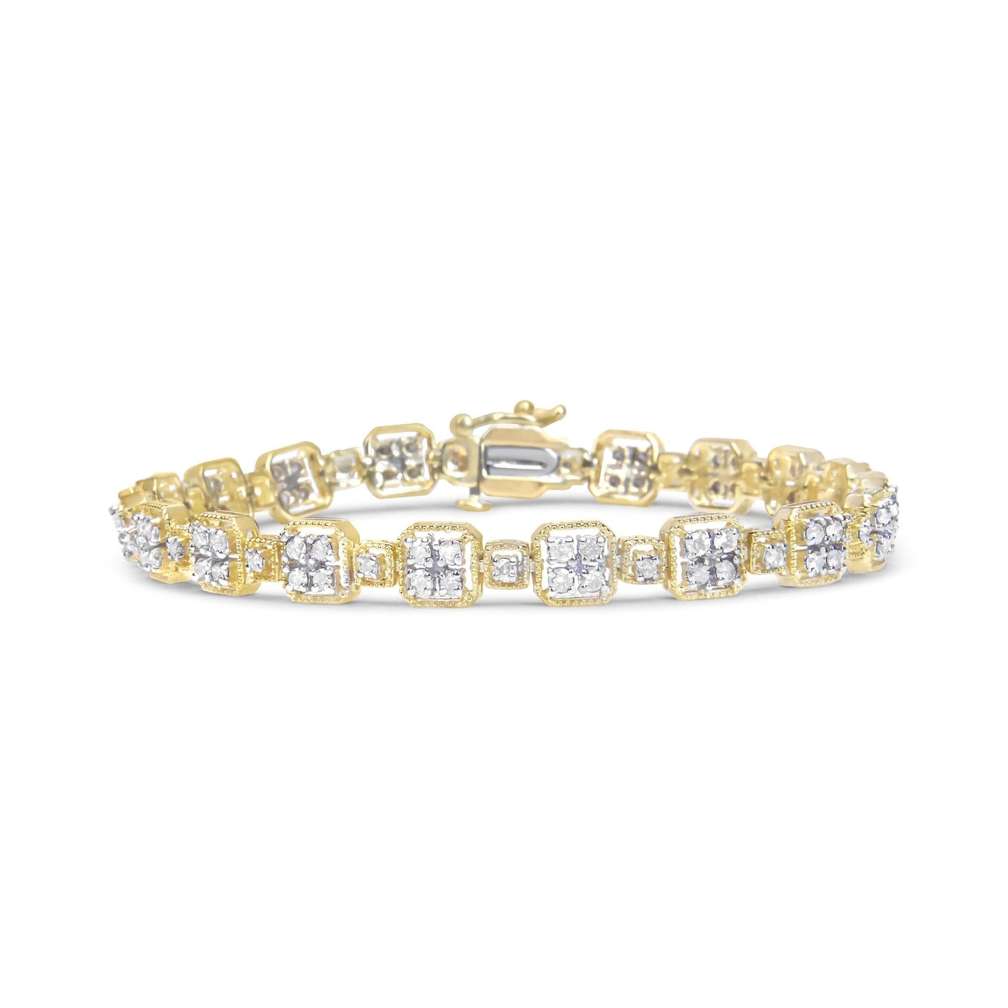 10K Yellow Gold 2.0 Cttw Diamond Square Link Bracelet (J-K Color I2-I3 Clarity)