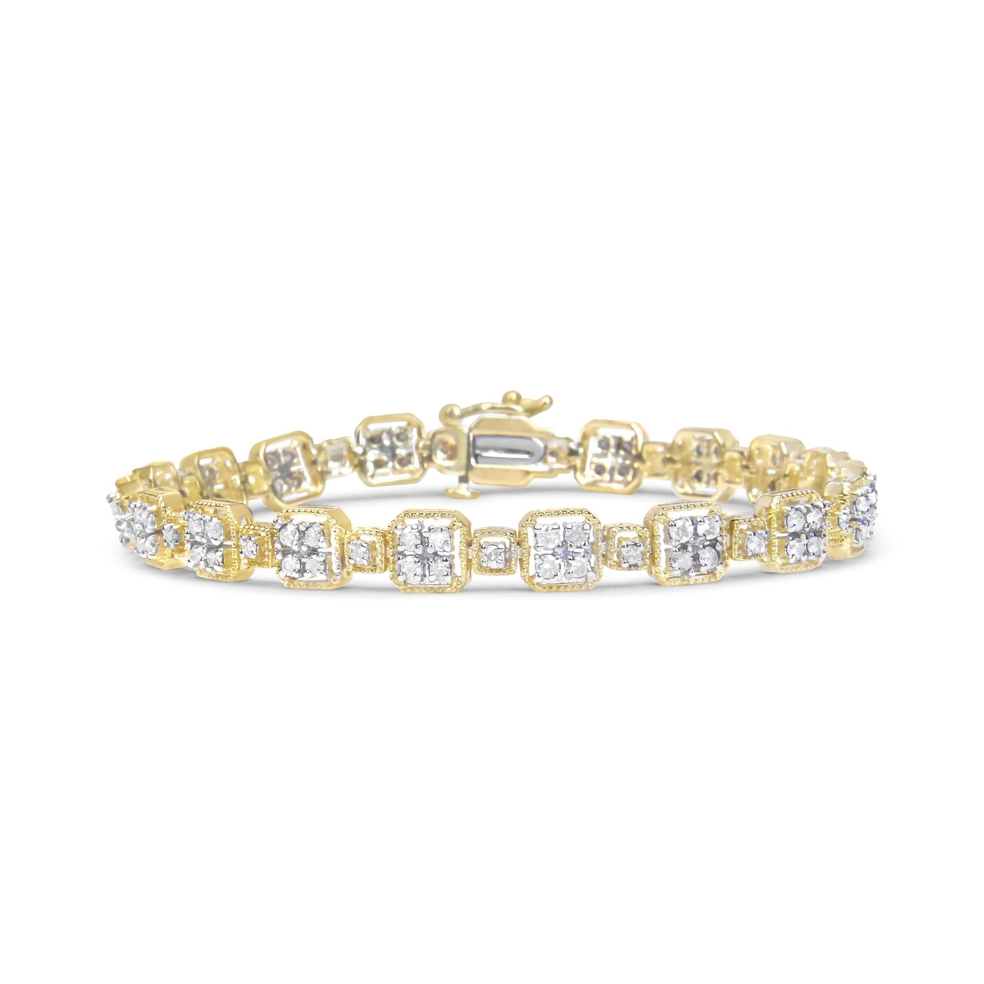 10K Yellow Gold 2.0 Cttw Diamond Square Link Bracelet (J-K Color I2-I3 Clarity)