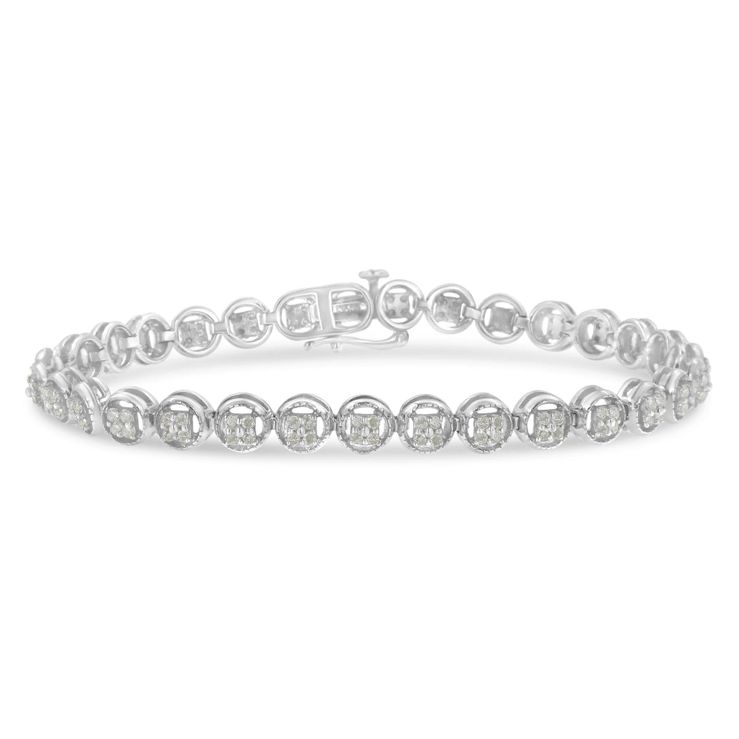 .925 Sterling Silver 1-1/3 Cttw Diamond 7" Open Circle Wheel Link Tennis Bracelet (I-J Color, I2-I3 Clarity)