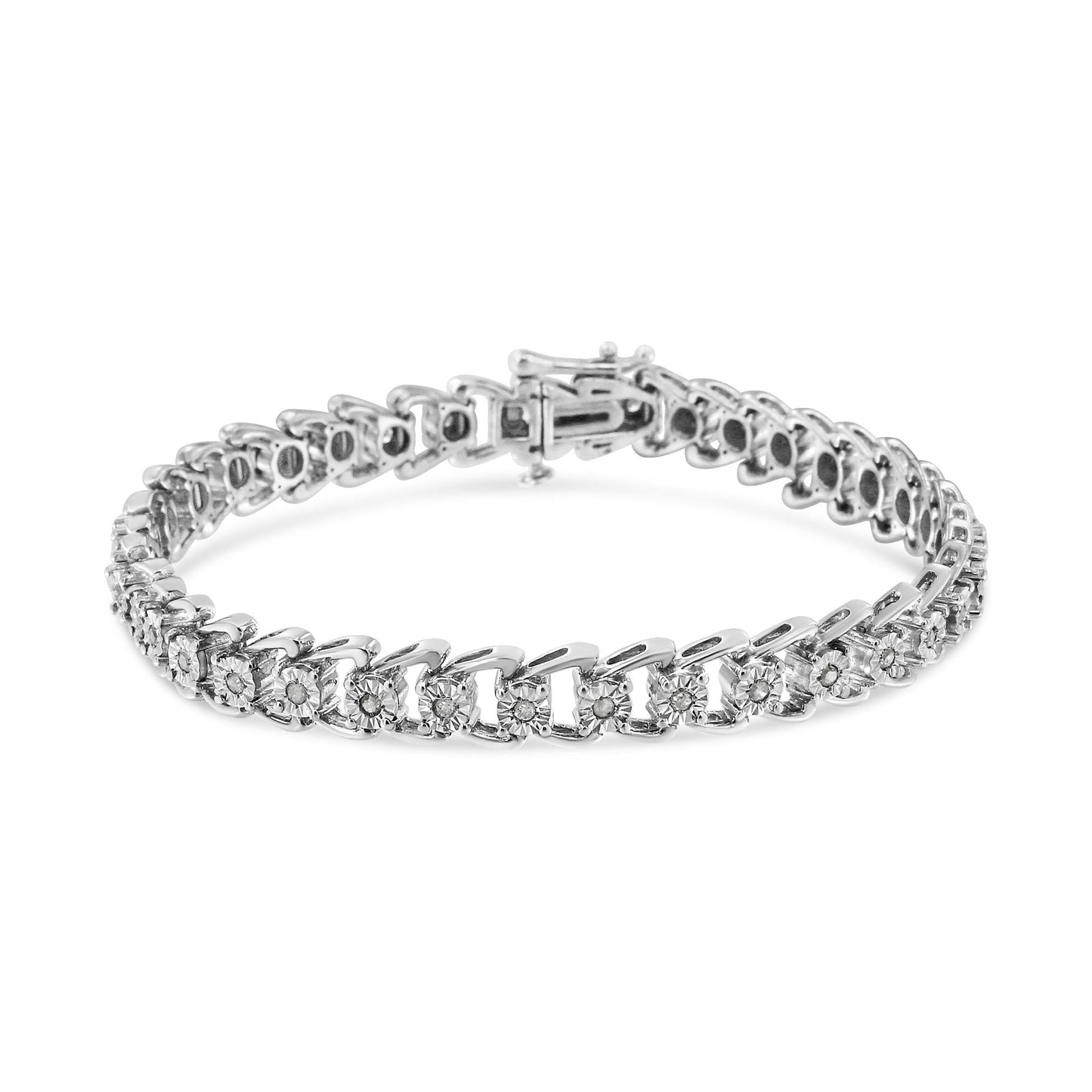 .925 Sterling Silver 1/2 Cttw Diamond Miracle-Set Double Swoosh Wave Style