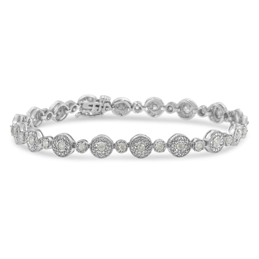 .925 Sterling Silver 1 1/3 cttw Miracle Plate Set Diamond Alternating Link Bracelet (I-J Color, I3 Clarity) -7"