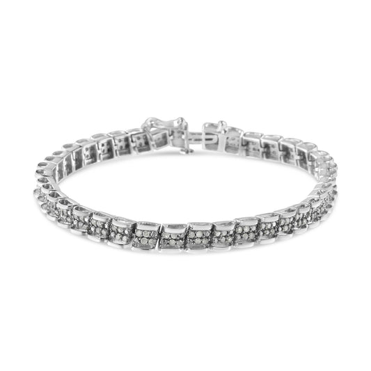 .925 Sterling Silver 2.0 Cttw Diamond 7’’ Round Miracle Plate Link Bracelet