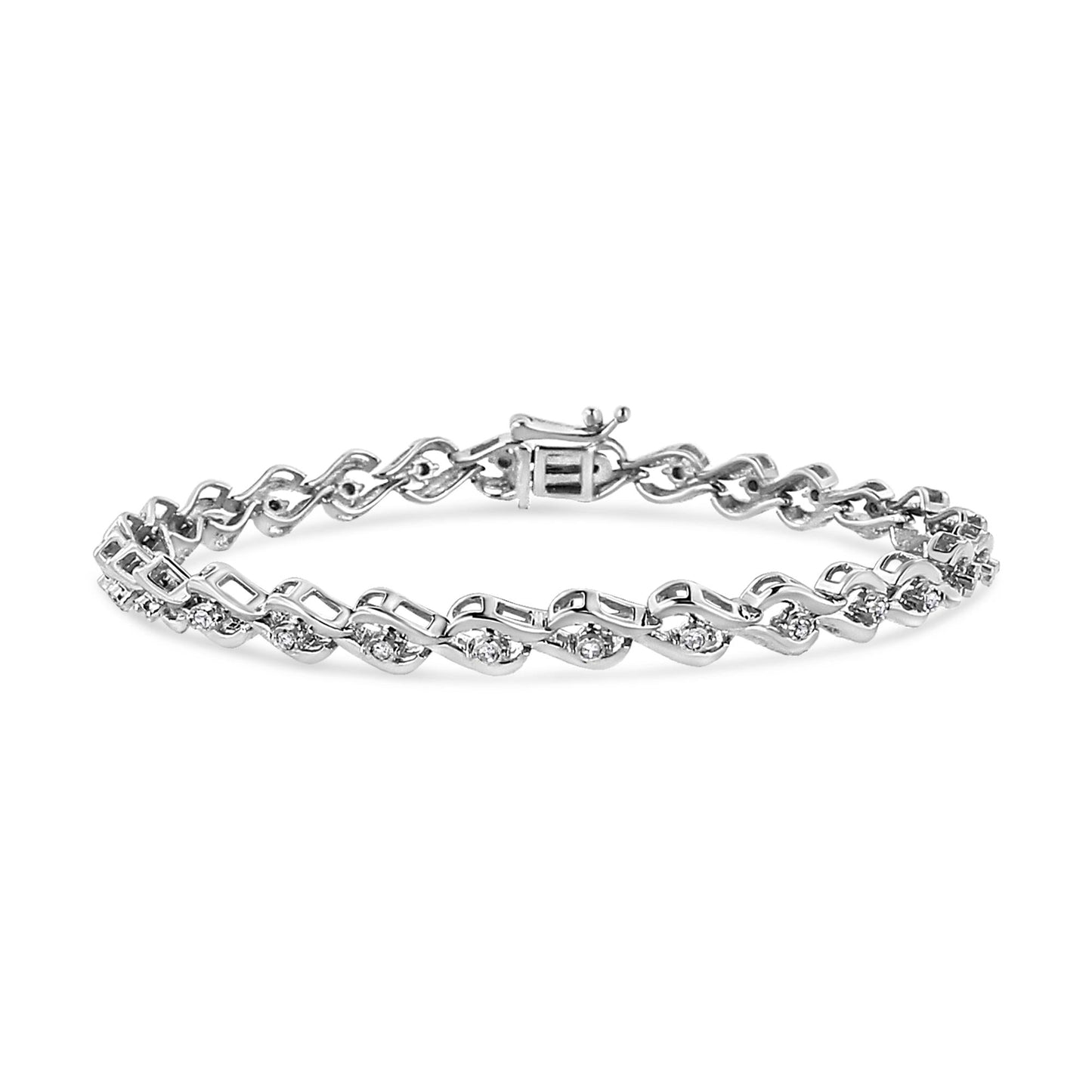 .925 Sterling Silver 1/10 Cttw Round-Cut Diamond Link Bracelet (I-J Color I3