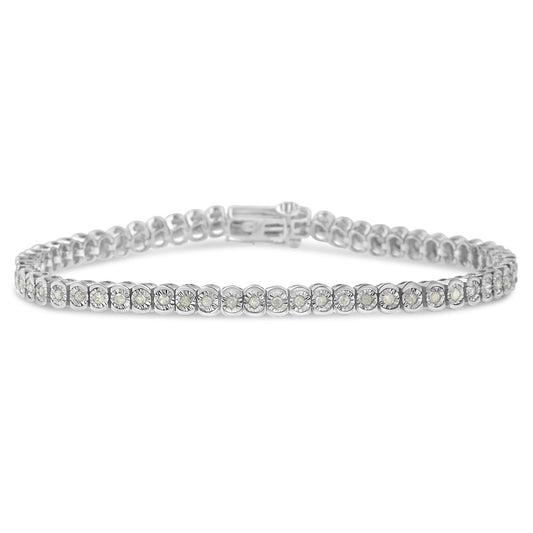 .925 Sterling Silver 1.0 Cttw Diamond Miracle-Set Cut-Circle 7" Tennis Bracelet (I-J Color, I2-I3 Clarity)