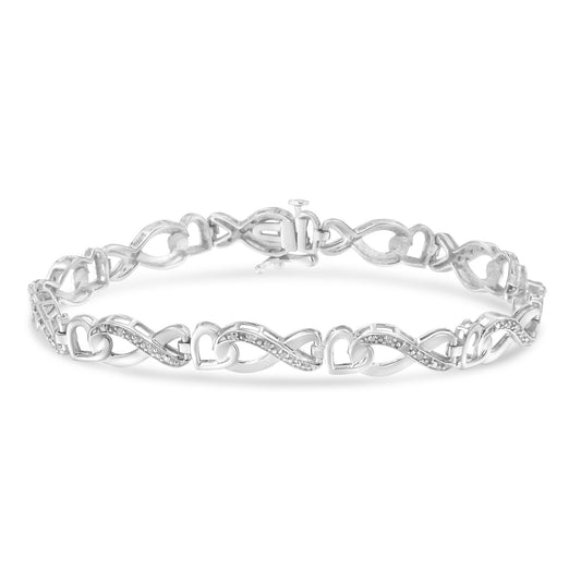 .925 Sterling Silver 1/5 Cttw Diamond 7” Infinity Heart Tennis Bracelet (H-I