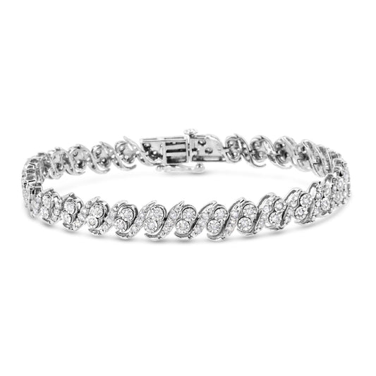 .925 Sterling Silver 2.0 Cttw Round-Cut Diamond ’S’ Link Bracelet (I-J