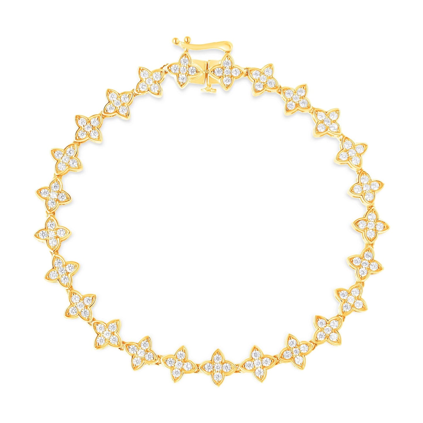 10K Yellow Gold 2.0 cttw Round-Cut Diamond 4 Leaf Clover Link Bracelet (J-K