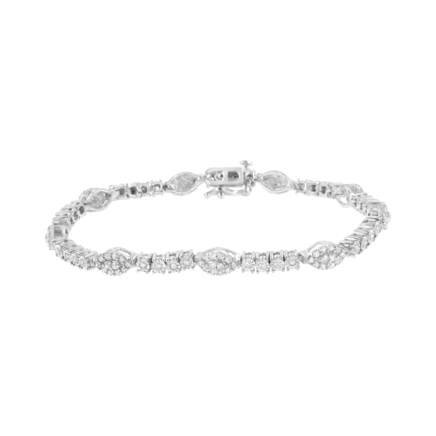 .925 Sterling Silver 1-1/2 cttw Diamond Marquise Halo and Line Link Tennis