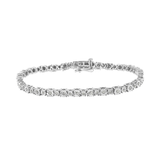 .925 Sterling Silver 1.0 Cttw Miracle-Set Diamond Alternating Graduated Link