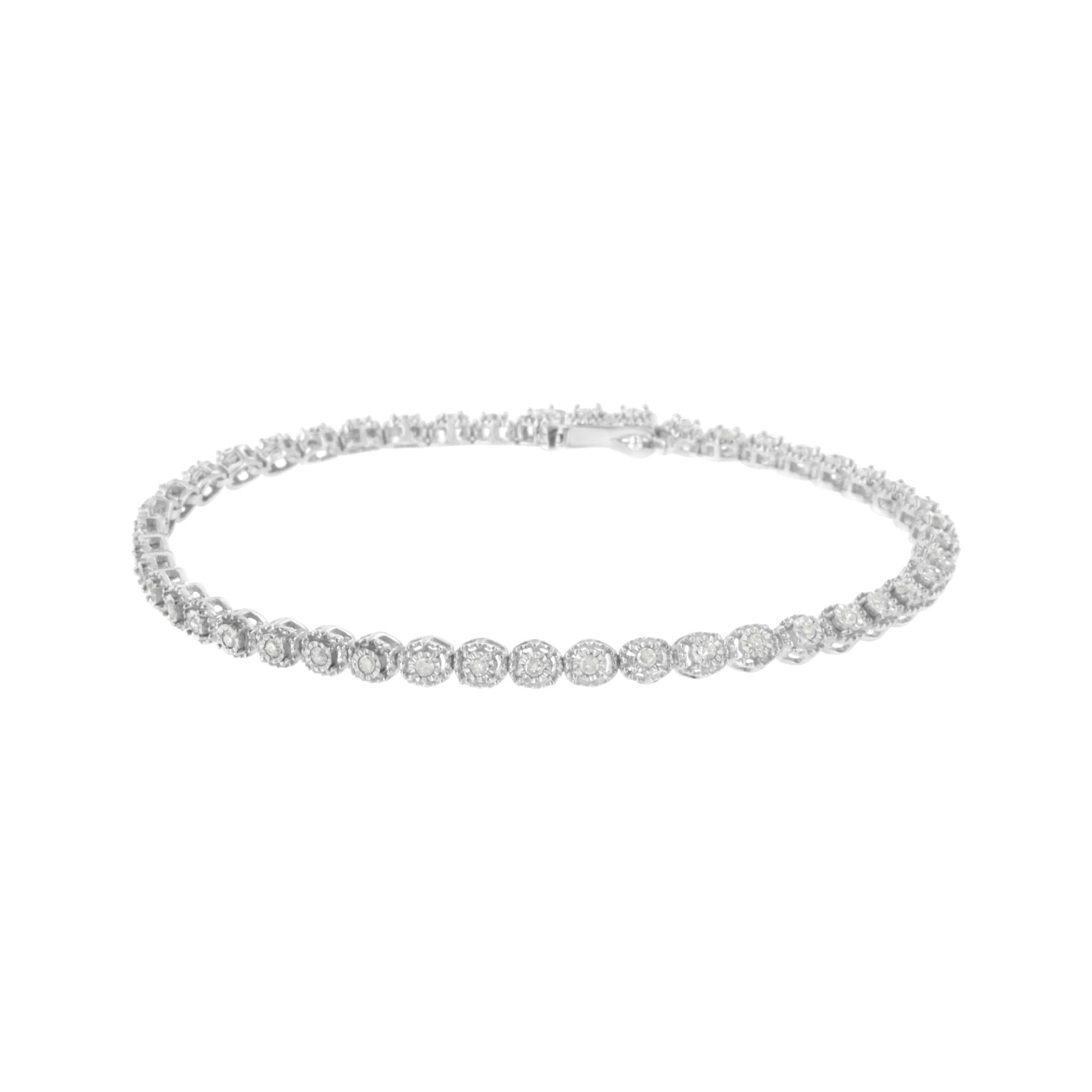 .925 Sterling Silver 1/2 cttw Miracle-Set Diamond Bezel Look Tennis Bracelet