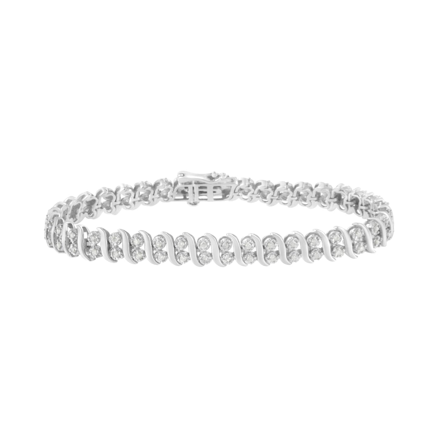 .925 Sterling Silver 1 cttw Double Row Miracle-Set Diamond Tennis Bracelet (I-J