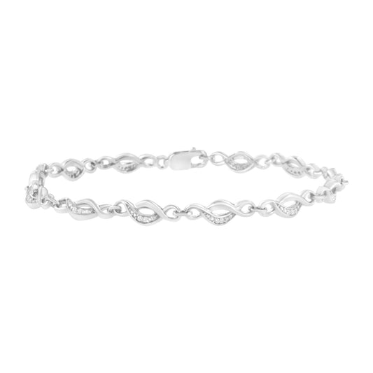 .925 Sterling Silver Prong Set Round-Cut Diamond Accent Infinity Link Bracelet