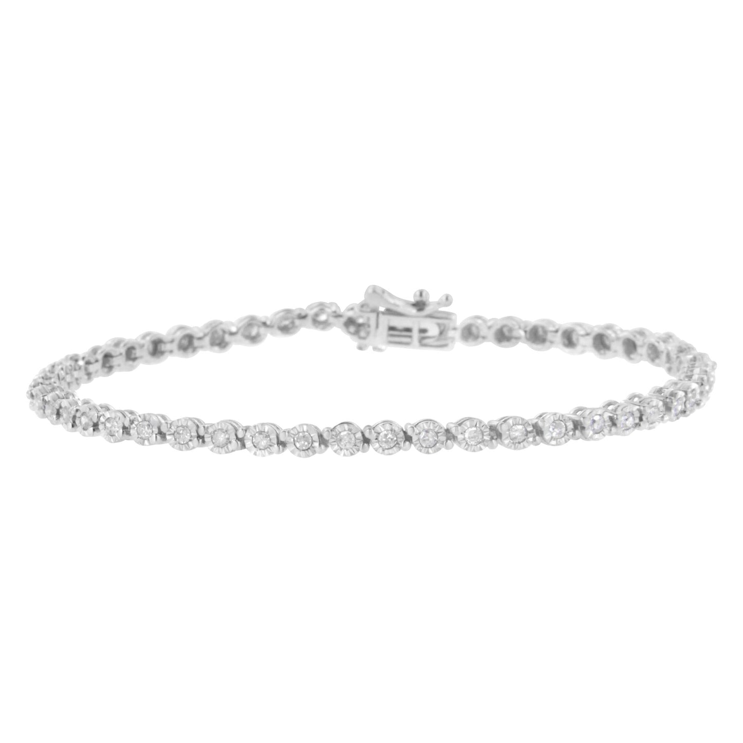 .925 Sterling Silver 1.0 Cttw Bezel-Set Round-cut Diamond Link Bracelet (I-J