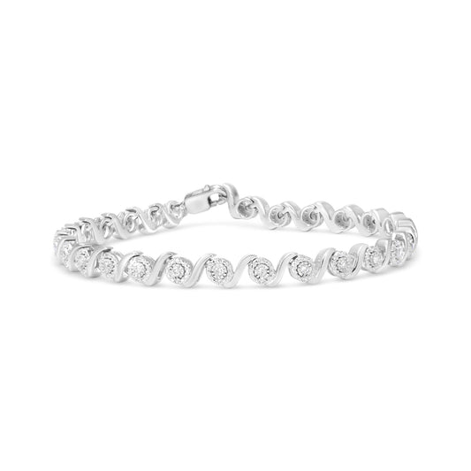 .925 Sterling Silver 1/2 Cttw Round Diamond Halo S-Link Bracelet (I-J Color