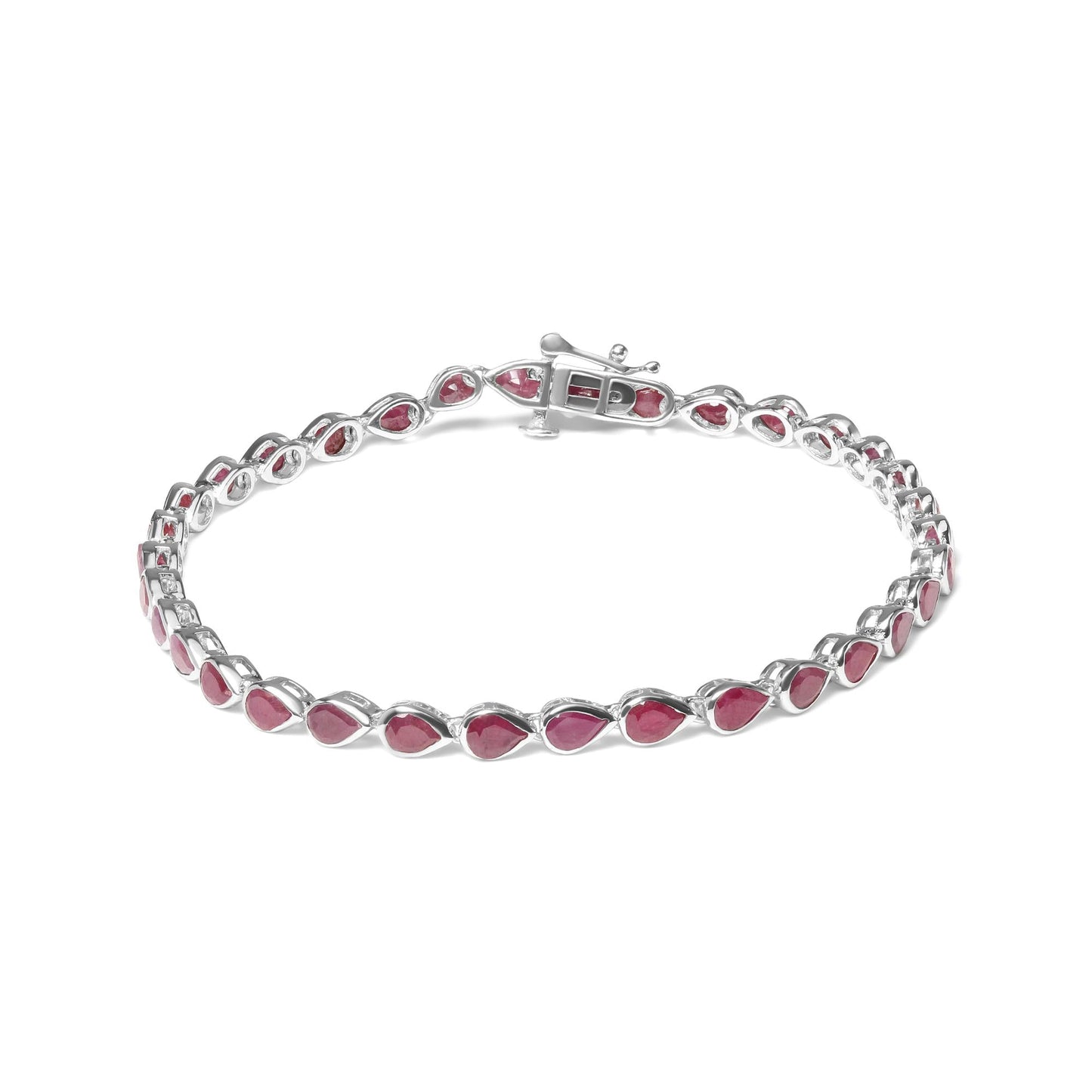 .925 Sterling Silver Bezel Set Pear Shaped Lab Created Pink Ruby Link Bracelet