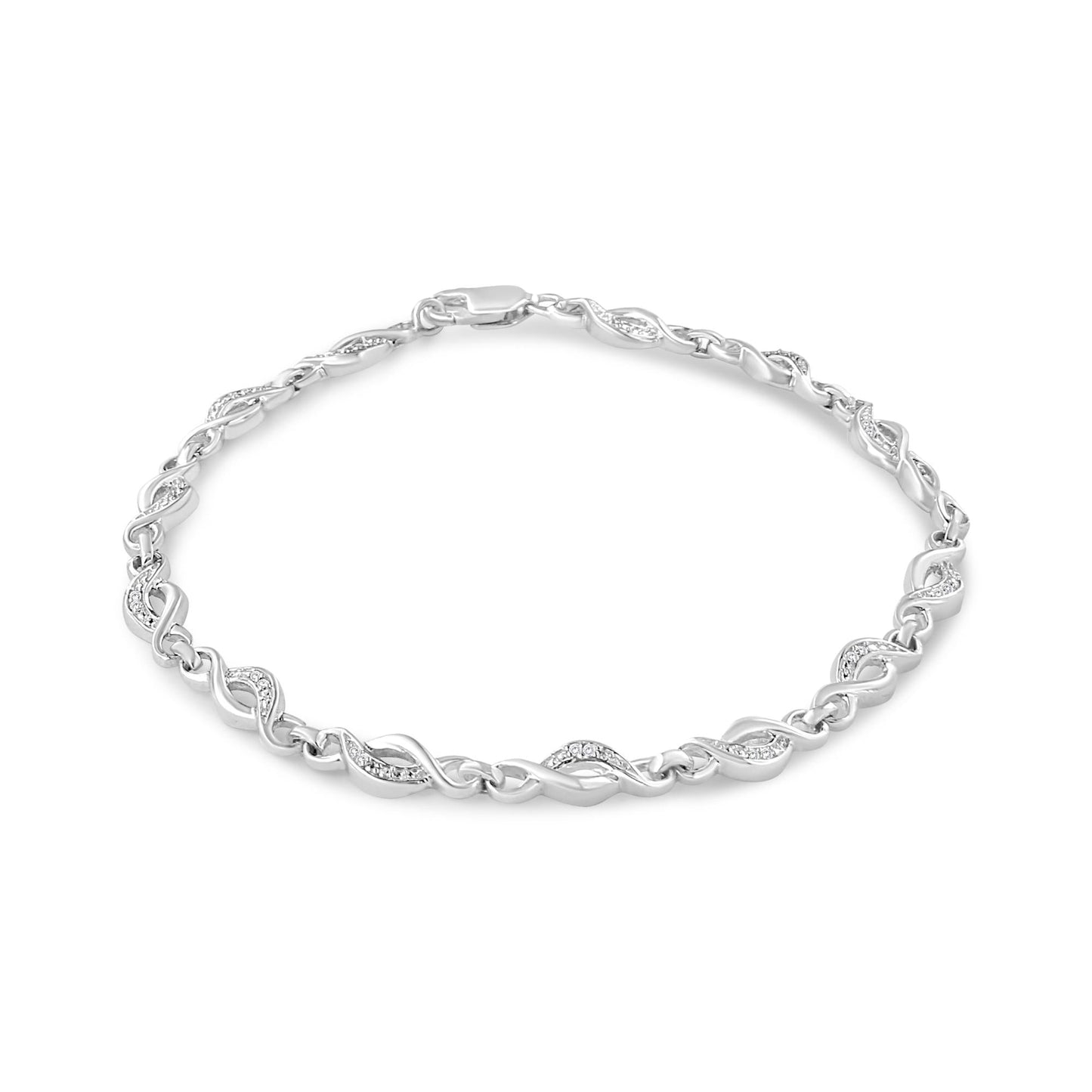 .925 Sterling Silver Prong Set Diamond Accent Curved Spiral Link Bracelet (I-J