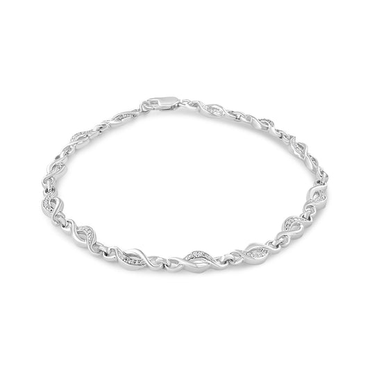 .925 Sterling Silver Prong Set Diamond Accent Curved Spiral Link Bracelet (I-J