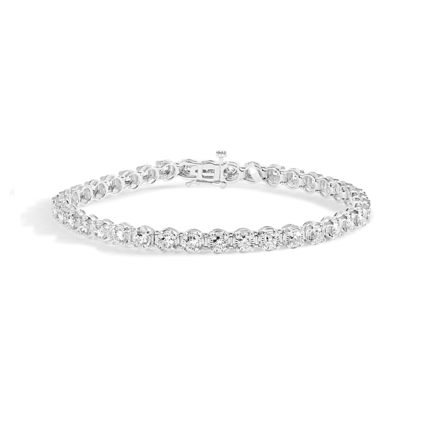 10K White Gold 3.00 Cttw Miracle Set Diamond Bezel Link Style Tennis Bracelet