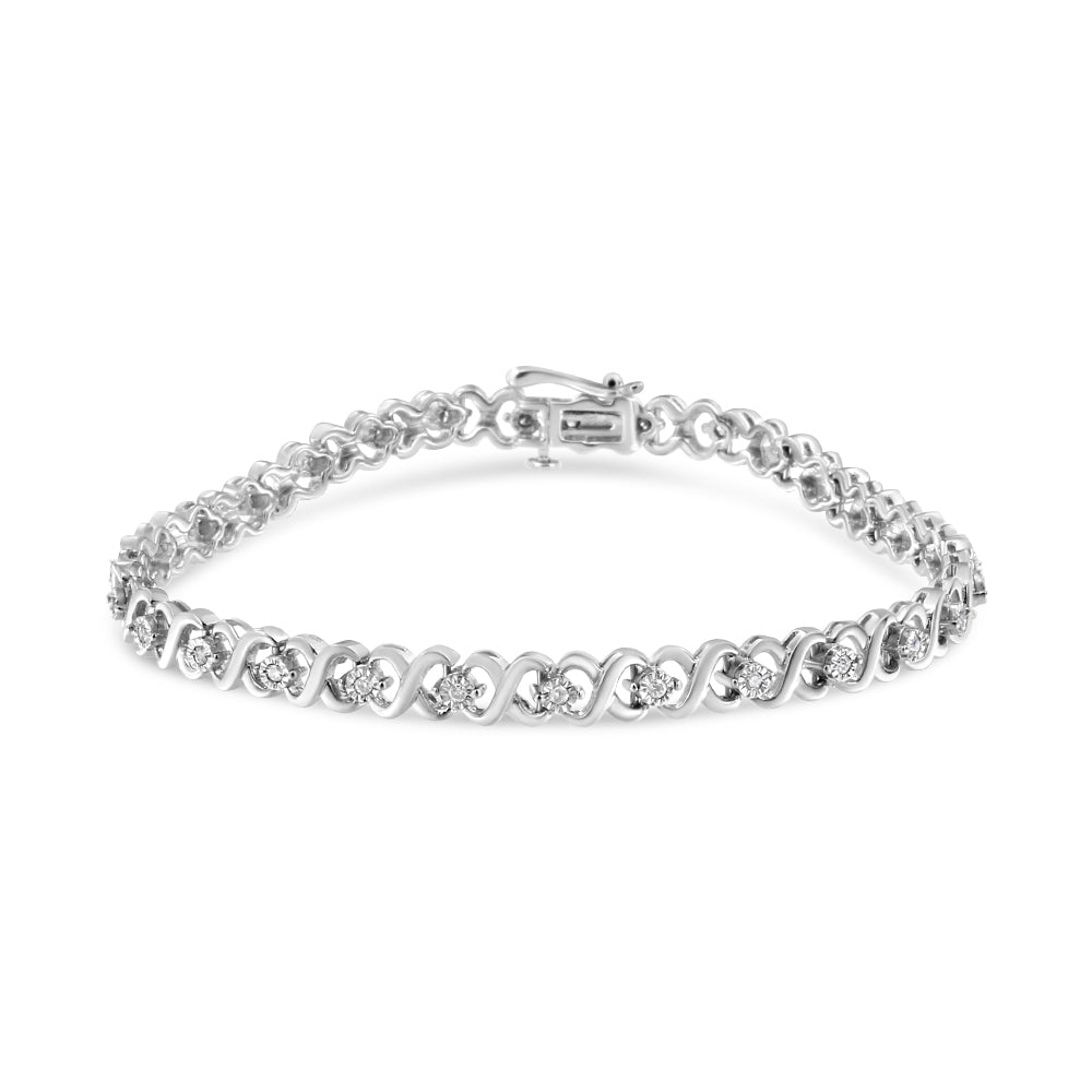 .925 Sterling Silver 1/3 Cttw Miracle Plate Round-Cut Diamond Infinity Link