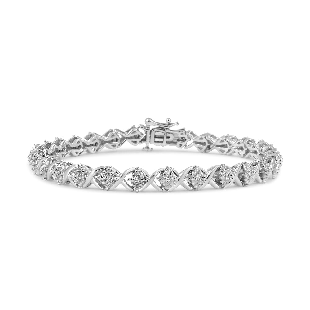 .925 Sterling Silver 1/4 Cttw Round-Cut Diamond ’X’ Link Bracelet (I-J